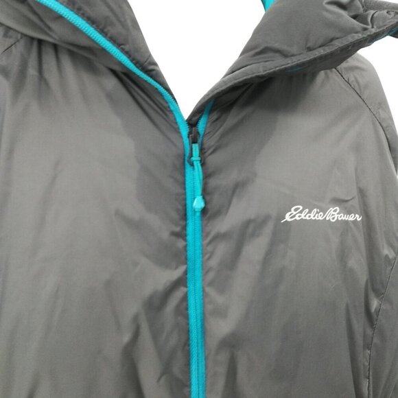 Eddie Bauer First Ascent Gray Goose Down Hooded Jacket Size L Pockets Outdoor - Picture 13 of 16